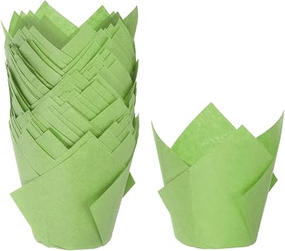 HARFINGTON 50Pcs Tulip Cupcake Liners Standard Paper Baking Cups Greaseproof Wrappers Disposable for Birthday Banquets Party, Green