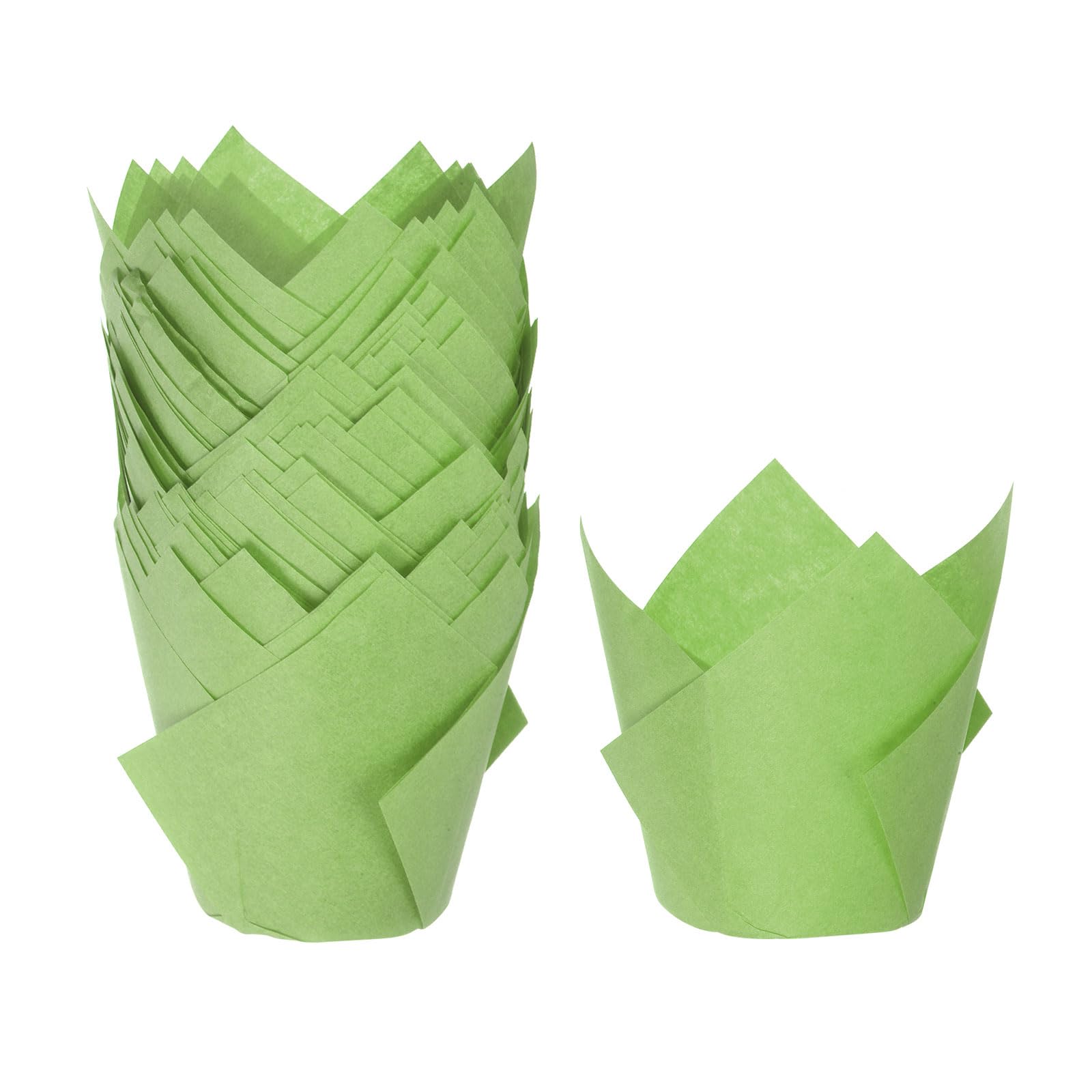 HARFINGTON 50 moldes de tulipán para cupcakes, tazas de papel estándar para hornear, envoltorios a prueba de grasa, desechables para banquetes de cumpleaños, fiestas, color verde