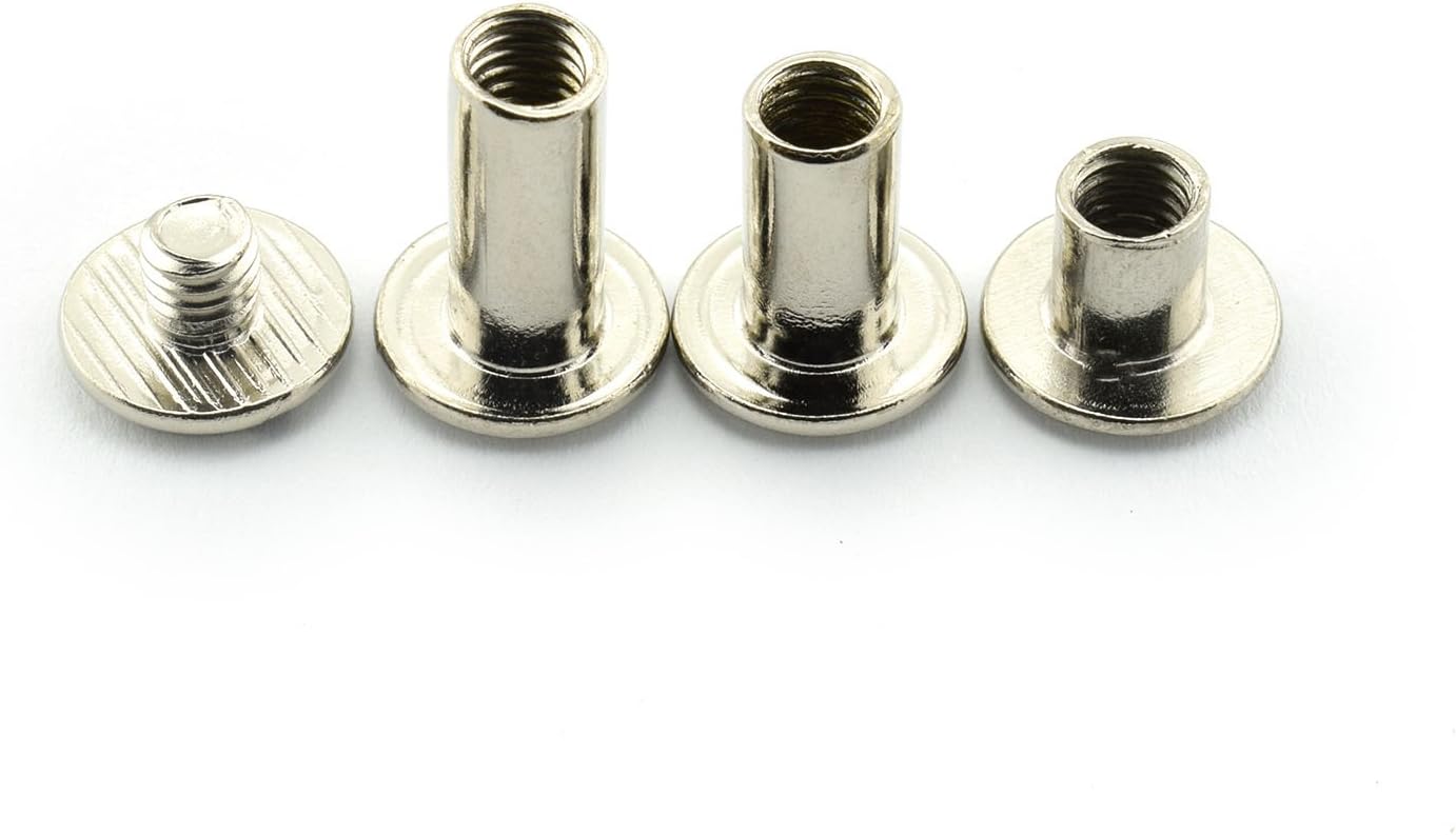 60 Sets Silvery Chicago Screws Assorted Kit 1/4 3/8 1/2 Inches Screw Posts Metal Accessories Nail Rivet Chicago Button for DIY Leather Decoration Bookbinding Round Flat Head Stud Screw