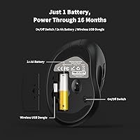 Vista 4 de Ratón ergonómico inalámbrico con receptor USB para computadora PC, portátil y de escritorio, ratón Ergo vertical con clics silenciosos y larga