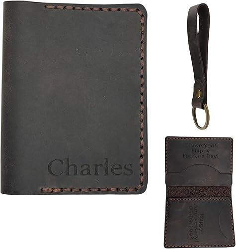 Vista 17 de Personalized Engraved Minimalist Genuine Leather Wallet for Men and Women, Custom Card Holder Wallets with 4 Card Slots with Keychain and Giftbox