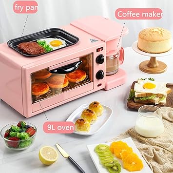 Home 3 In 1 Breakfast Machine Pink Multifunctional Oven Toaster Mini Fry Pan 4 Cup Espresso Coffee Maker Amazon Ca Home