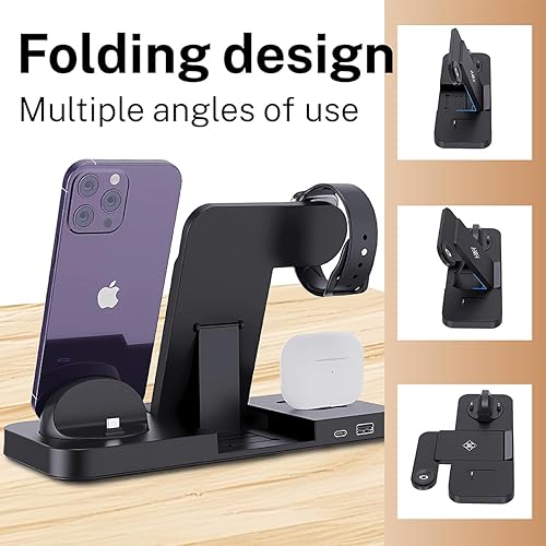 Miniatura 13 de Cargador inalámbrico, estación de carga inalámbrica 6 en 1, soporte de cargador inalámbrico rápido para iPhone 15 14 13 12 11 Pro Max XR XS 8 Plus
