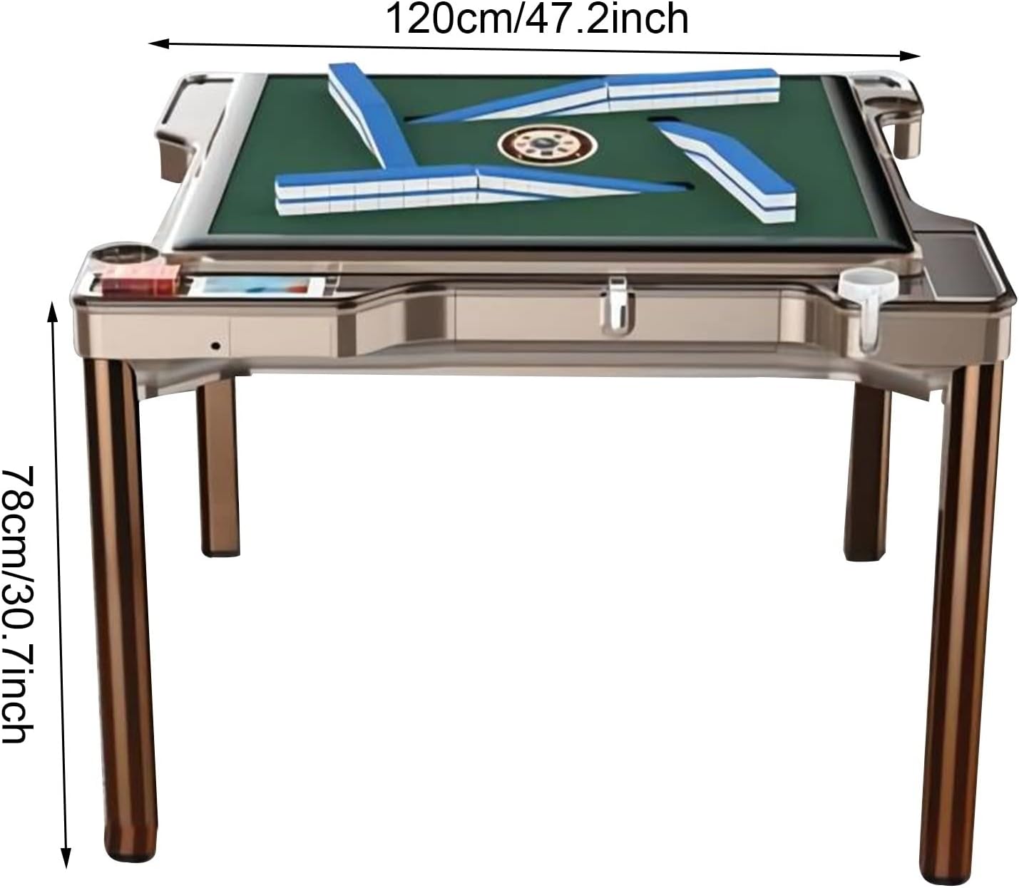 Automatic Mahjong Table Dinning Table Equipped with Ashtray, Cup Holder, Panel and USB Charging Ports Comes 2 Sets of Numbered Tiles(Champagne)