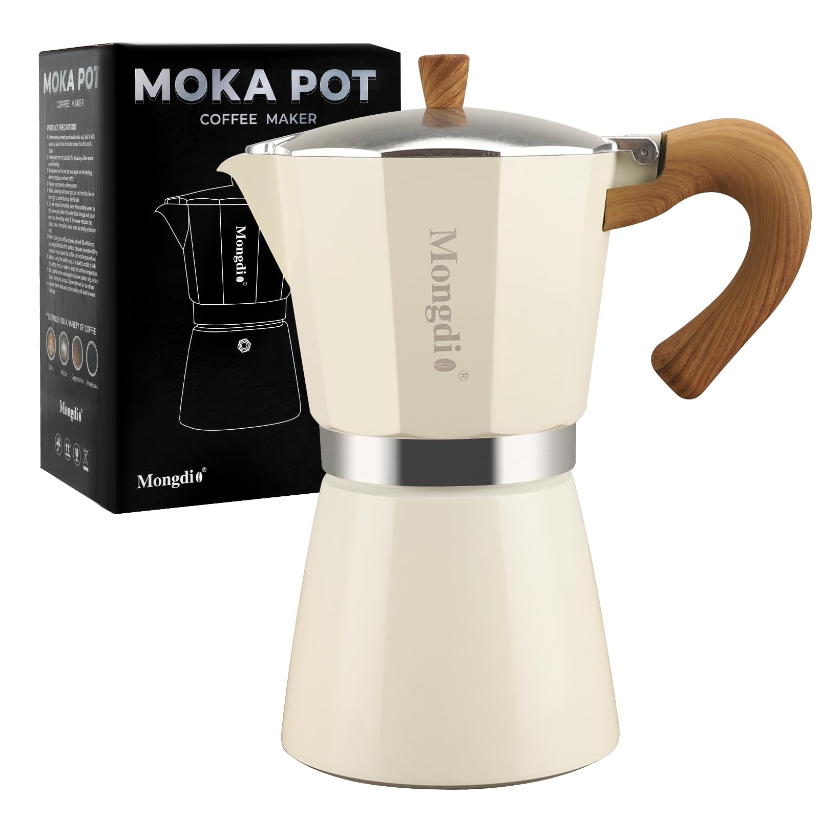 Mongdio Stovetop Espresso Maker Moka Pot, Cuban Coffee Maker Stove top coffee maker Moka Italian Espresso Greca Coffee Maker Brewer Percolator, 12 Espresso Cups, 20 oz - White