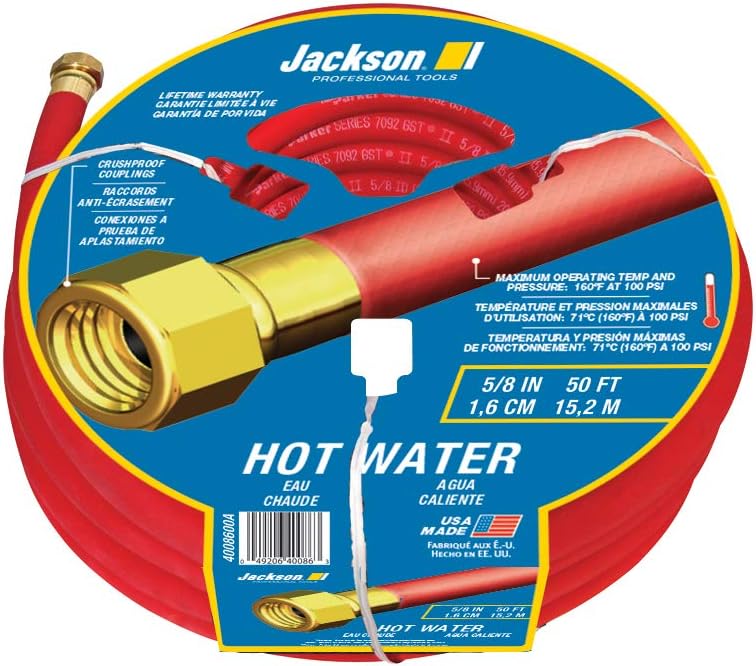 Jackson 4008900A Heavy Duty Rubber Hot Water Hose, 3/4-Inch x 50-Foot, Brass