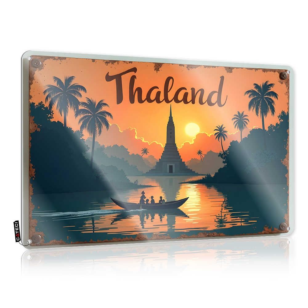 Fzfn Colour Funny Stuff, Funny Wall Art Longhorn Collection Thailand Sunset Cruise: A Serene Journey On The River | Rustic Novelty Wall Art(30X40cm)