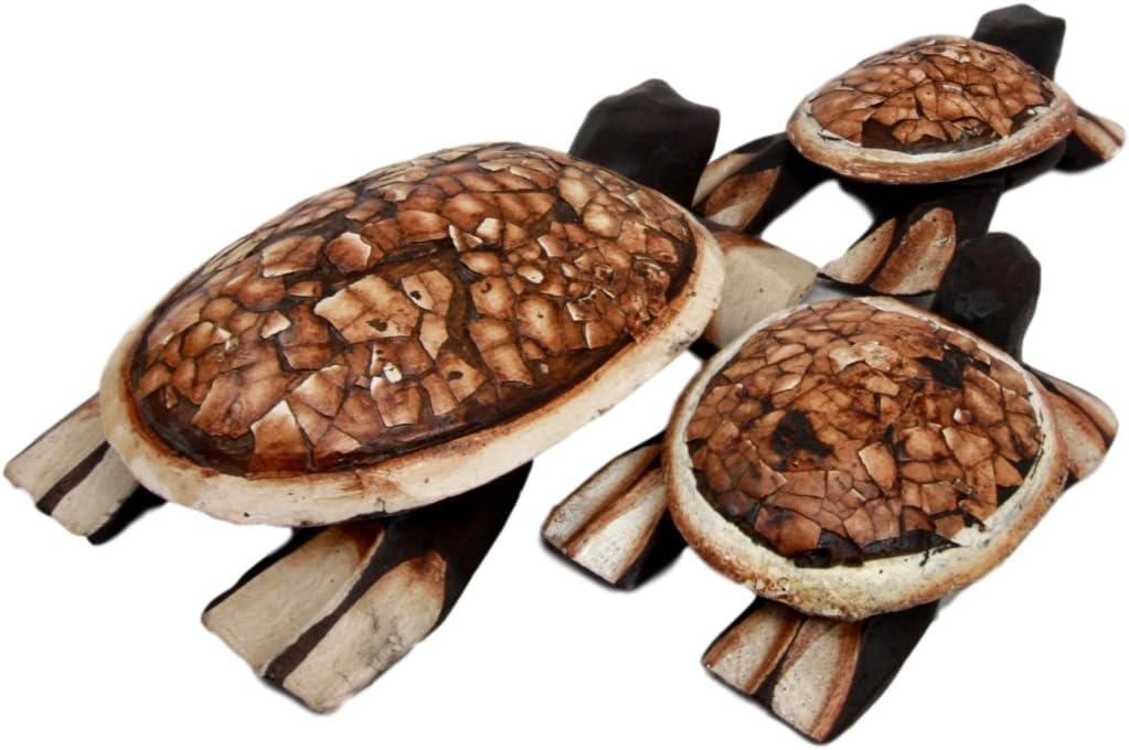 Balikraft Hand Made Wood Artisans 'Kura-Kura' Turtle Tortoise Family Cigarette Ashtray Keepsake Box Figurine Set of 3