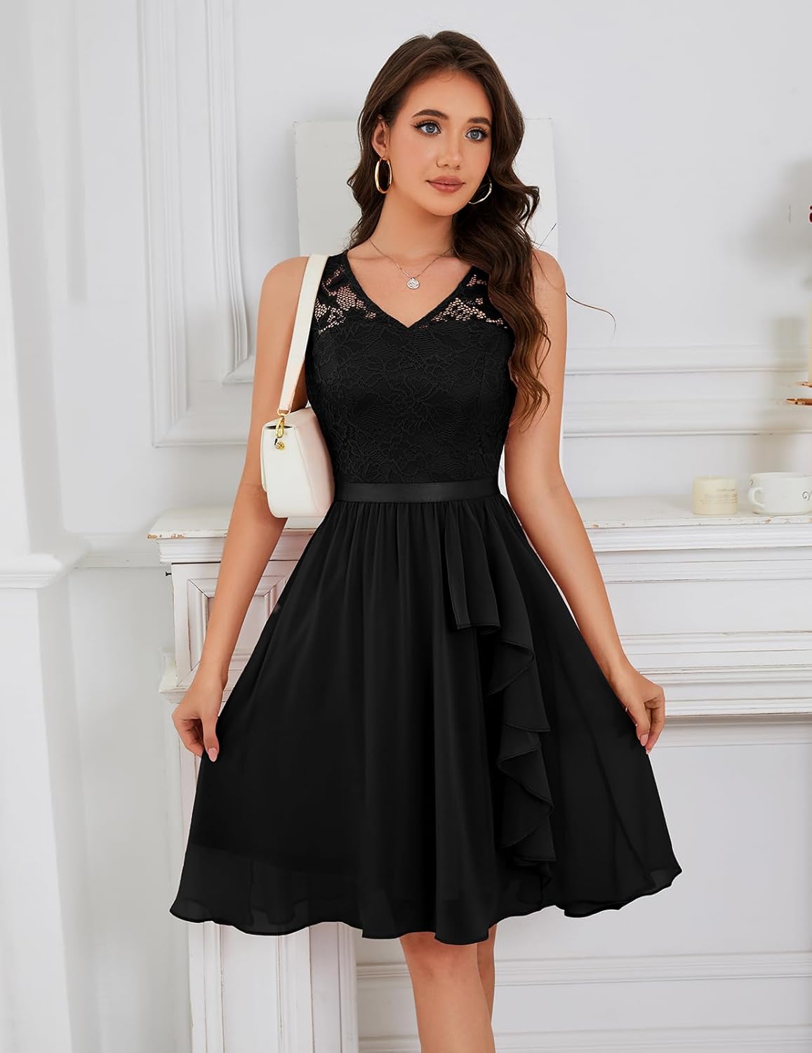 Meetjen Women's Cocktail Party Dresses 2025 Handkerchief Hem Lace Formal Wedding Guest Bridesmaid Fancy Prom Dress - Image 5