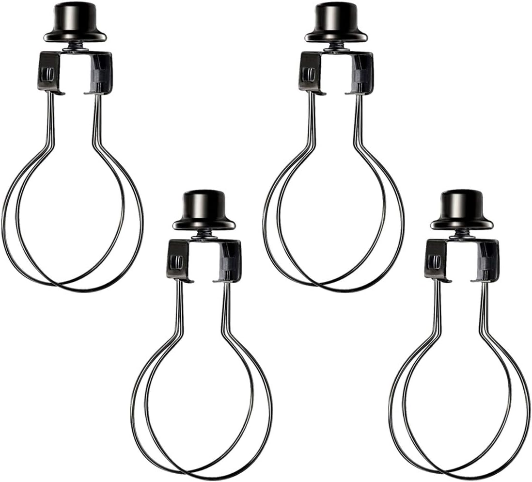 ECUDIS 4 Pack Lamp Shade Light Bulb Clip Lampshade Adapter with Finial and Replacement Lampshade Levellers for Clip On Light Bulbs, Black Polished
