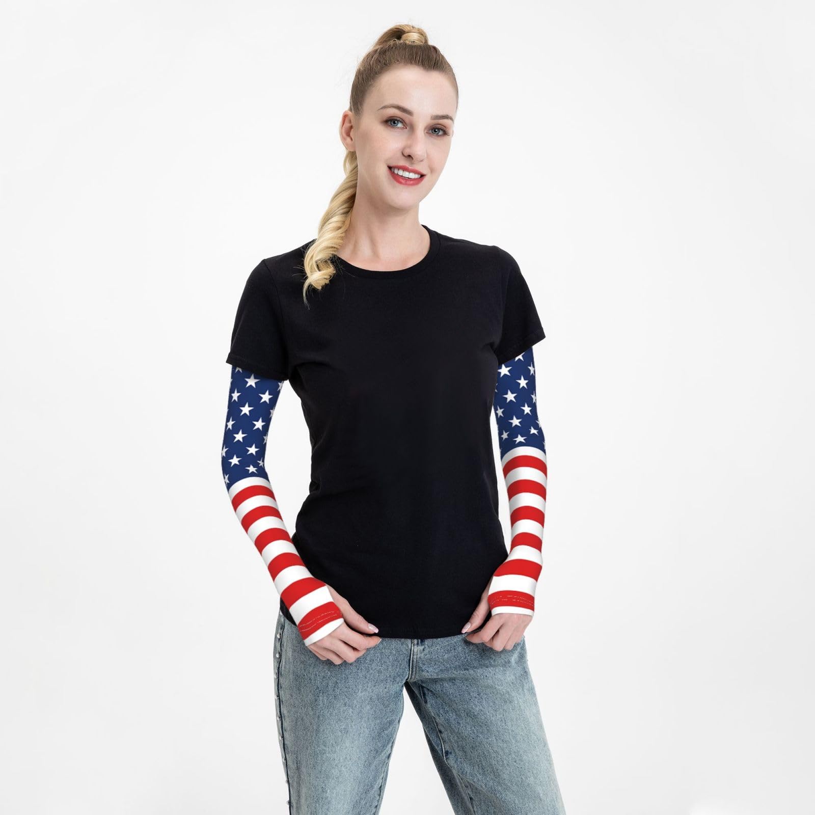 Bonitas mangas de brazo de enfriamiento con bandera patriótica para hombres y mujeres, mangas de seda de hielo para exteriores
