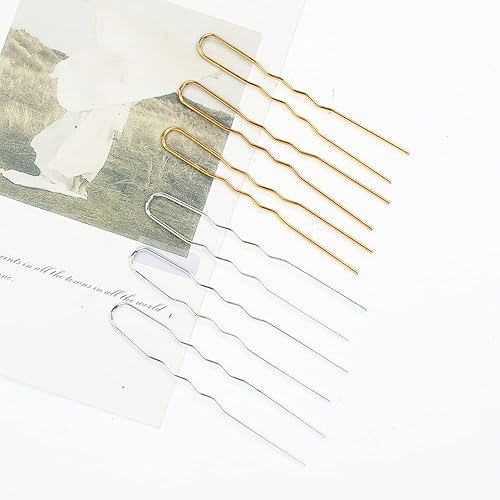 Miniatura 6 de Paquete de 40 horquillas de pelo de metal dorado plateado en forma de U de aleación de alambre de hierro, horquillas largas, palillos para el