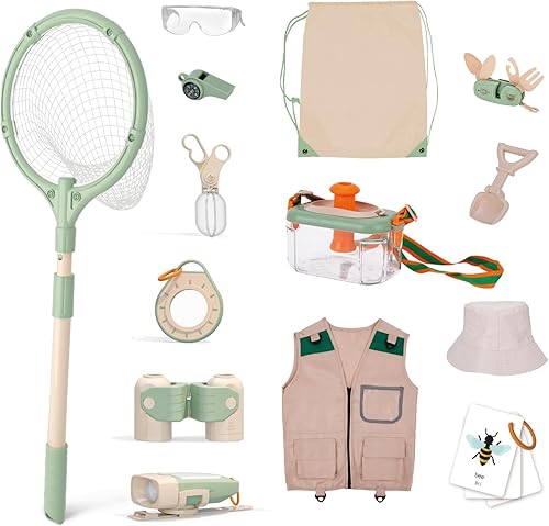 Kit de explorador para niños, kit de captura de insectos para niños con chaleco y sombrero de safari, juego de aventura de campamento, kit de