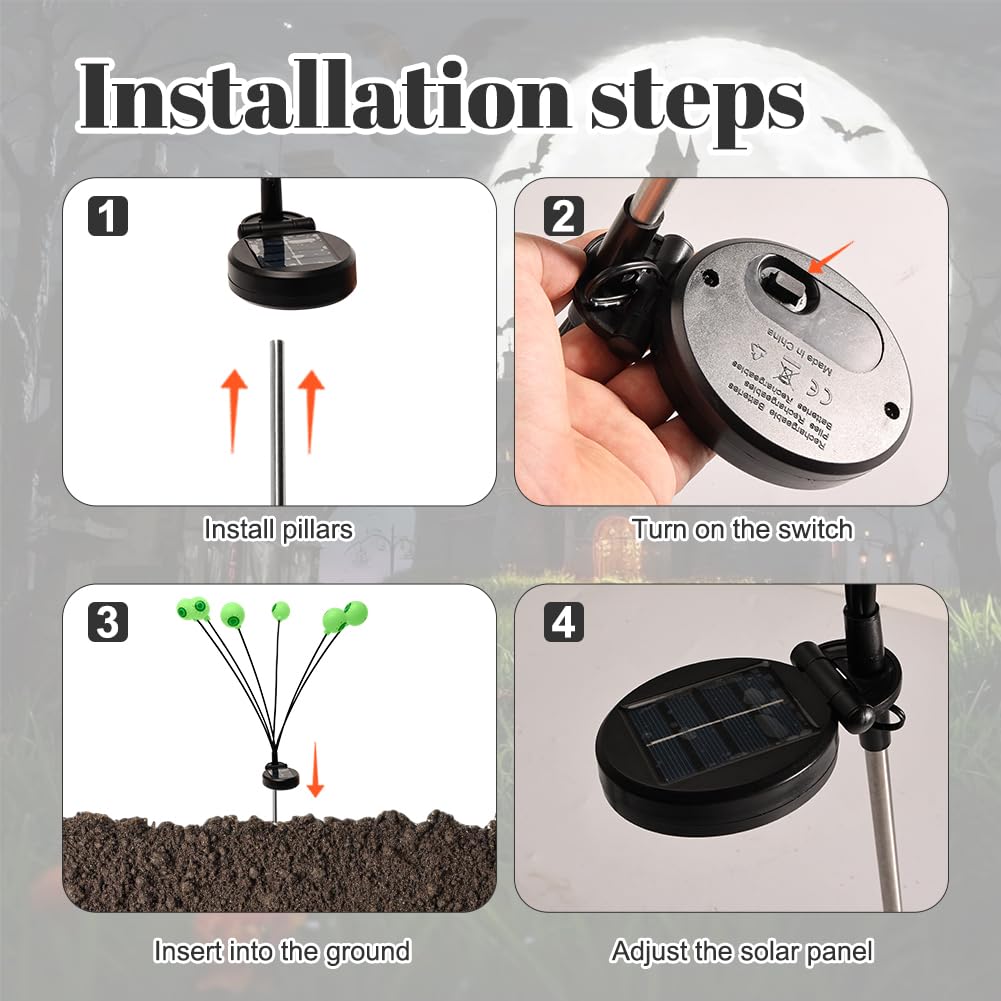 2 Stück Halloween Solar Augenlichter - Grüne LED Augäpfel Für Gruseldekoration