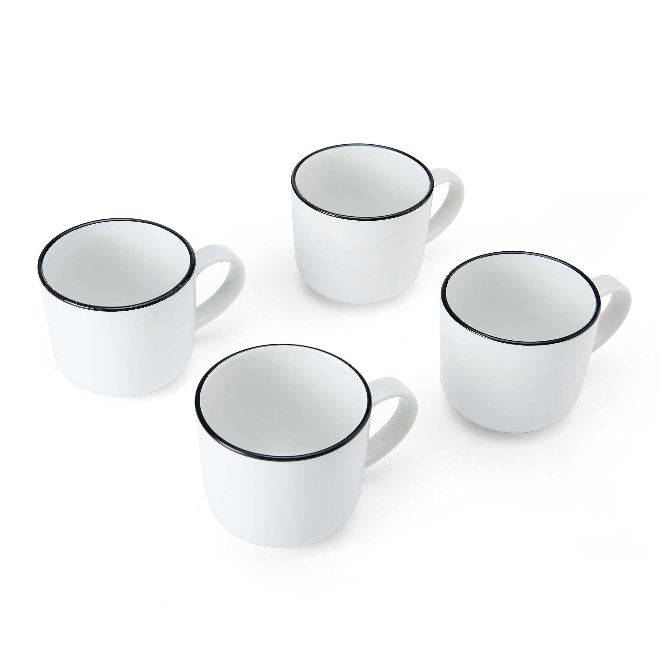 Mikasa Limestone Juego de Tazas de Porcelana, 4x Tazas de Porcelana con Borde Negro para Té y Café, 360ml| En Caja de Regalo y Aptas para Lavavajillas