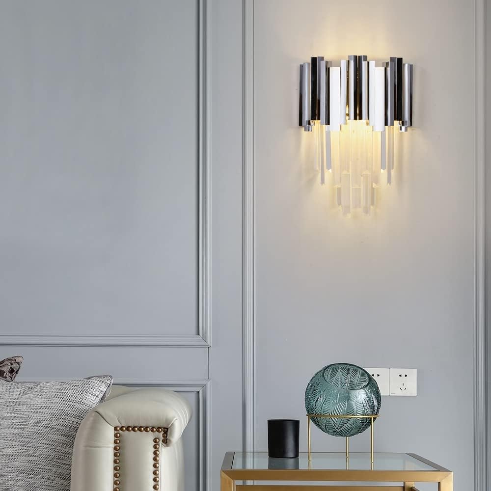 WABON Modern Wall Sconce, Crystal Vanity Wall Sconce Lighting, Wall Lights for Hallway Bathroom Bedroom, Chrome