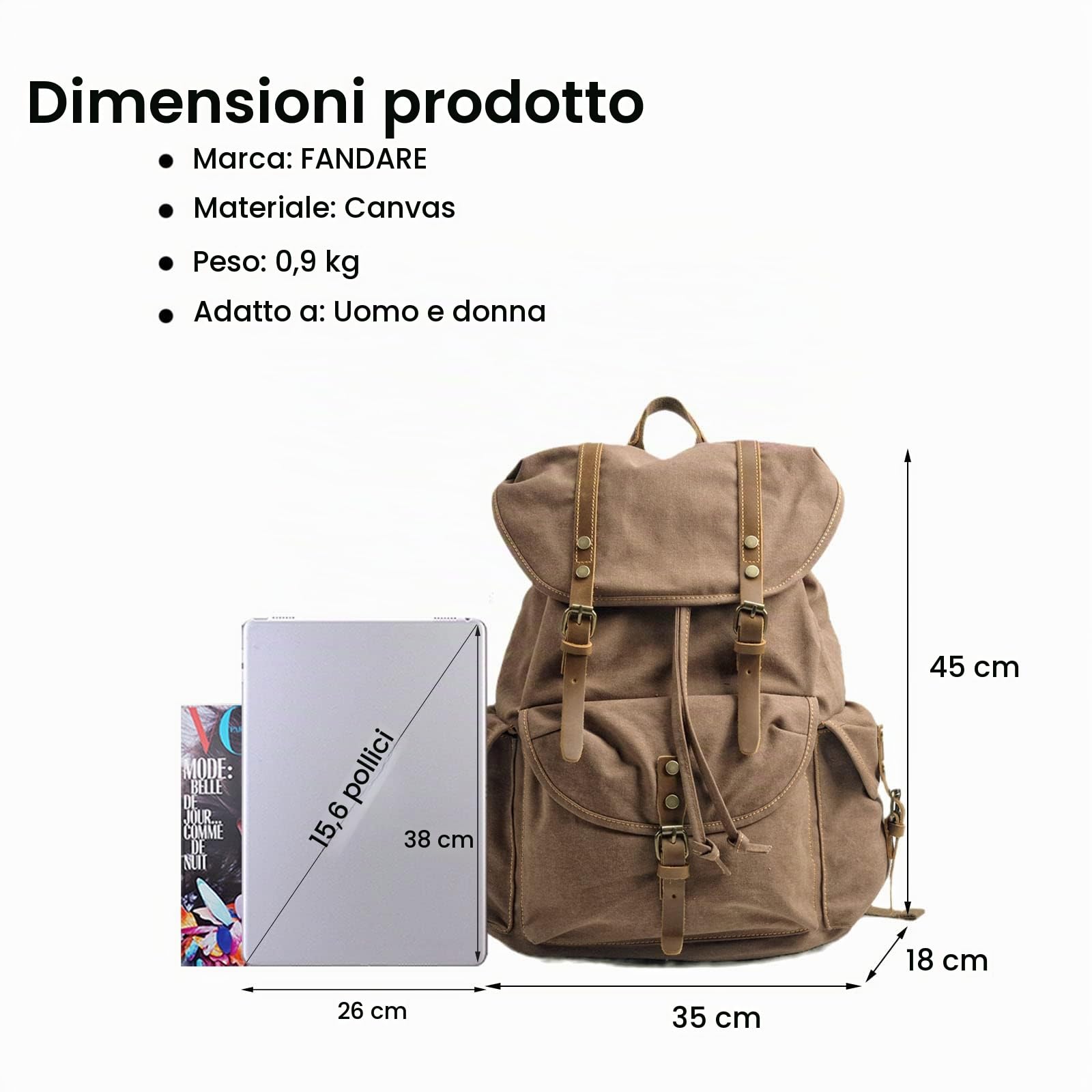 FANDARE Tela Zaino da Escursionismo Zaini Zainetto Trekking Borsa a tracolla Zaino Scuola Cartella Borsone con Couliss Zaino da Campeggio Viaggio Grande per Uomo Donna Sportivo Zaini da hiking