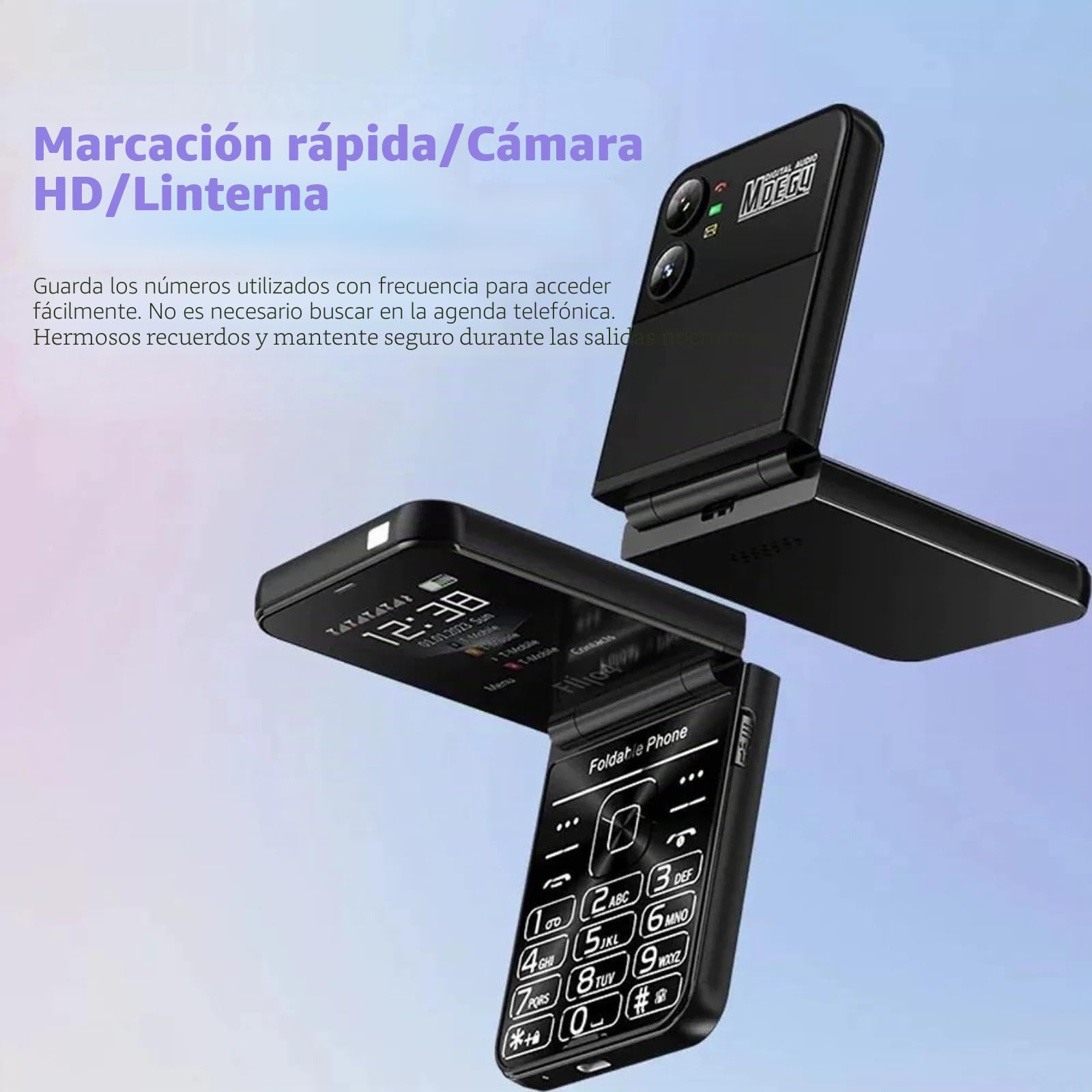 Teléfono Móvil para Personas Mayores con Tapa, Diseño con Tapa, Pantalla Dual, Botones Grandes, Marcación Rápida, Sonido Claro, Cámara HD, Linterna LED (Purple)