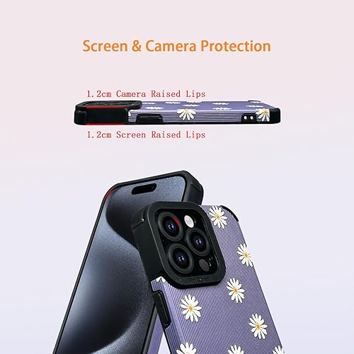 Miniatura 8 de Funda diseñada para iPhone 15 Pro Max, bonita funda con patrón floral para mujeres, hombres y niñas, piel sintética, TPU protectora, a prueba de