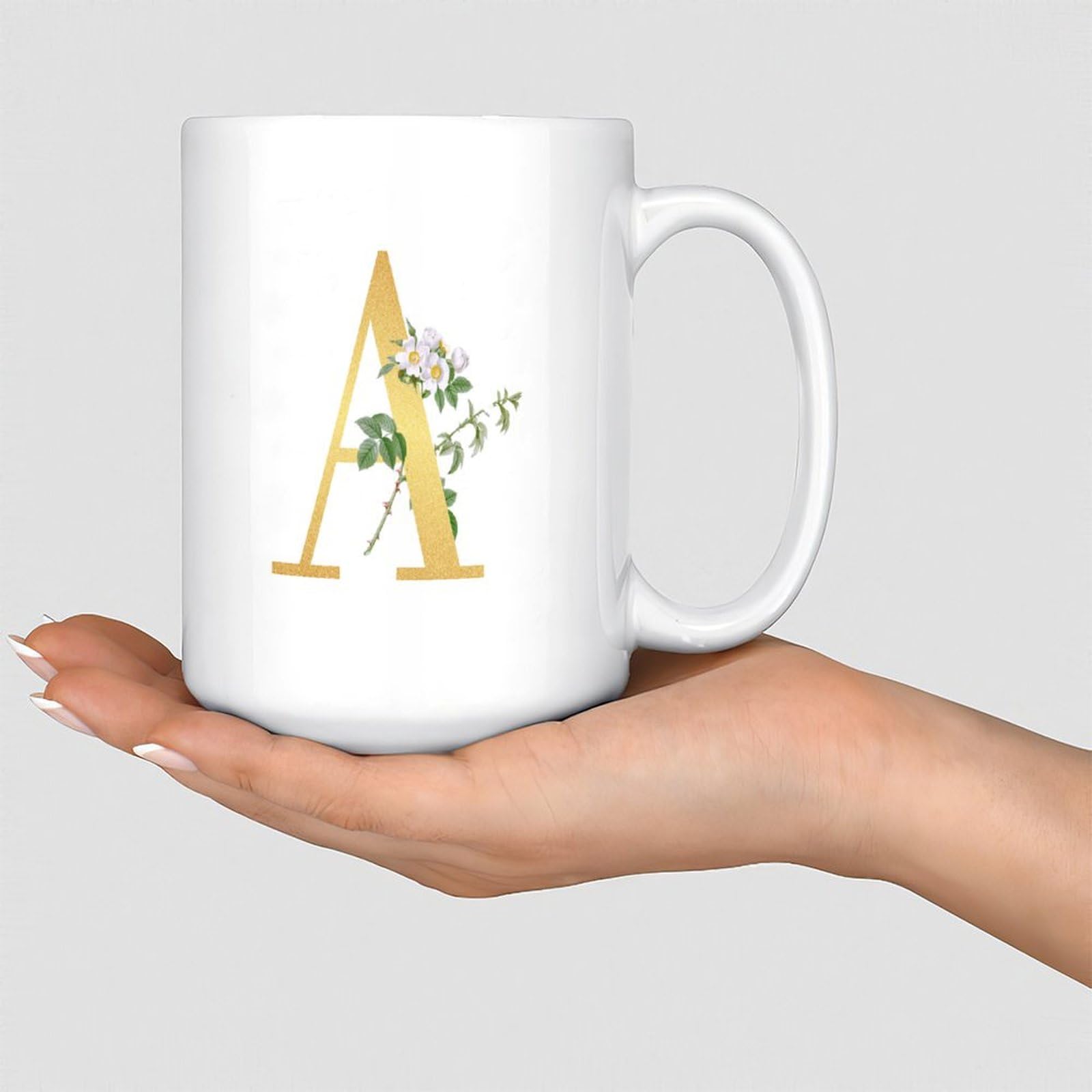 Initial Letter A Monogram Gold Coffee Mug 11oz English Alphabet Monogrammed Novelty Coffee Tea Cups House Warming Gifts New Home Ceramic White