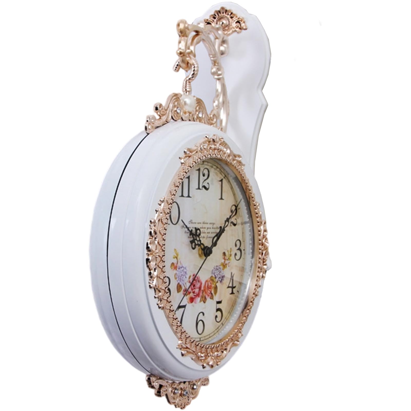 Jazuaiao European Quiet Wall Clock with Two Facing Displays Arabic and Roman Numerals Battery Operated for Family Cafes Decors Quiet Movement Cafes Decors Double Display
