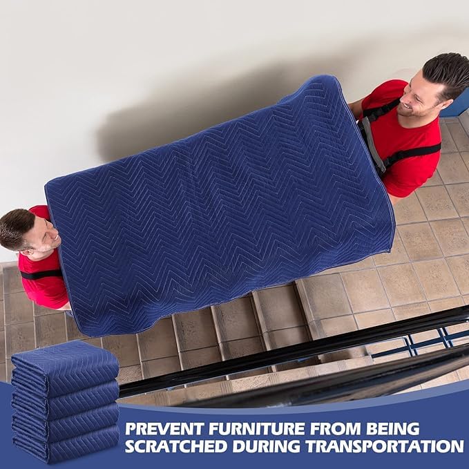 Image of Moving Blankets Heavy Duty Professional Packing Blanket to Move Environmental Move Supplies Pack of (3, (72 * 80)-Blue)