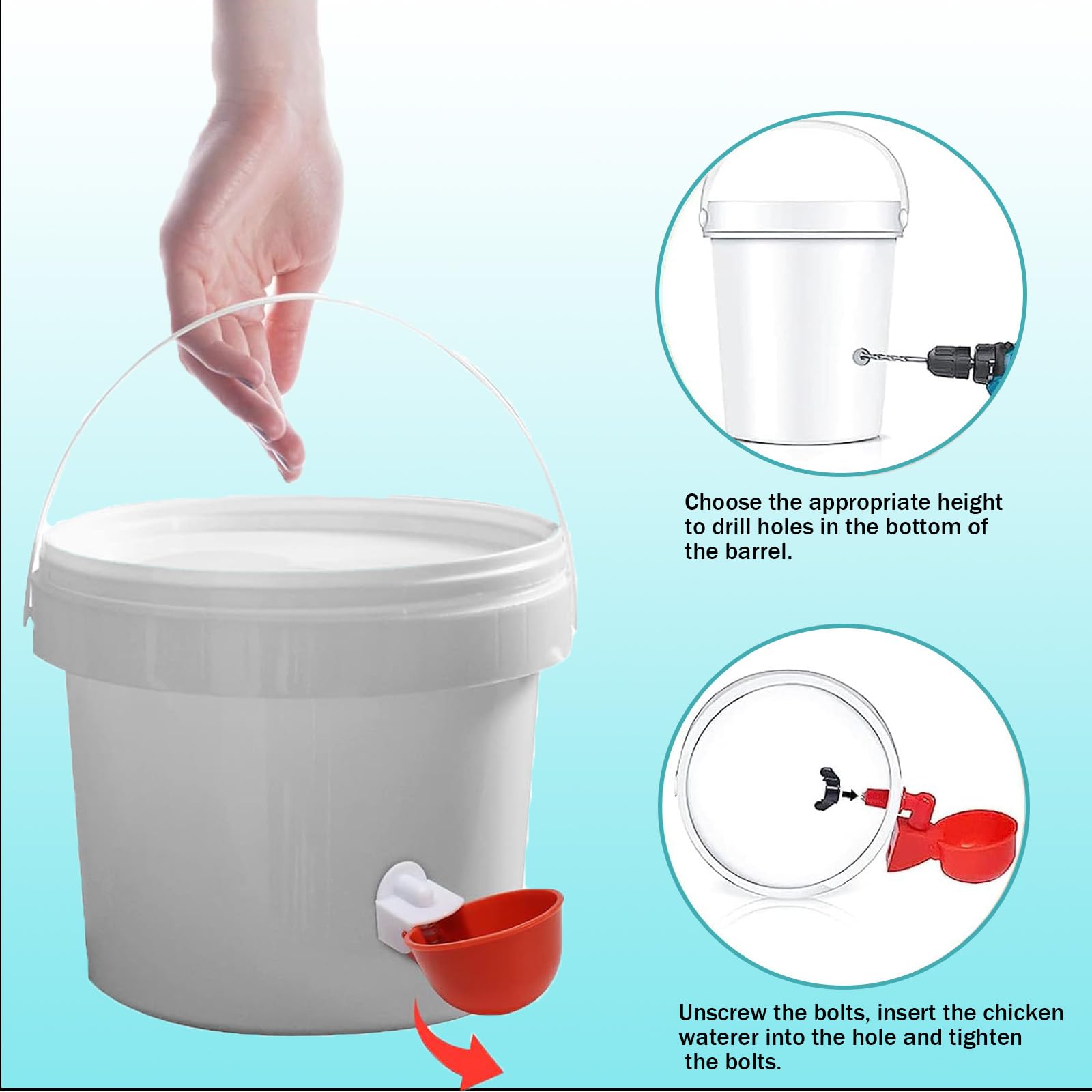 5 Piezas Bebedero gallinas,Bebedero gallinas automatico,comedero,para Pollos con Taladro,para Pato,Ganso,turquía,Paloma, DIY Agua para Pollos automática Kit