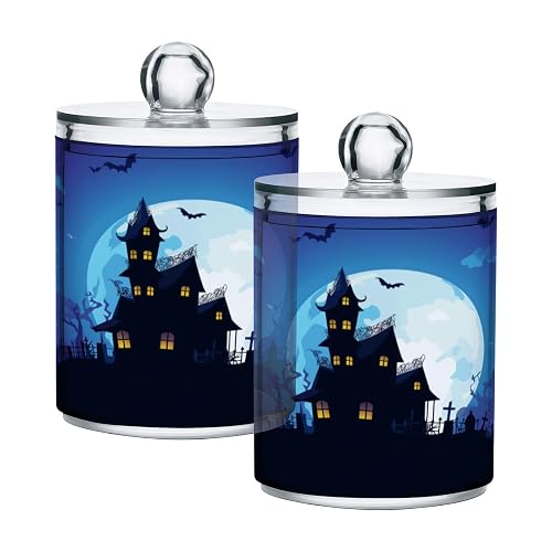 Halloween 14oz Storage Jars with Lids,Spooky Haunted House Halloween Clear