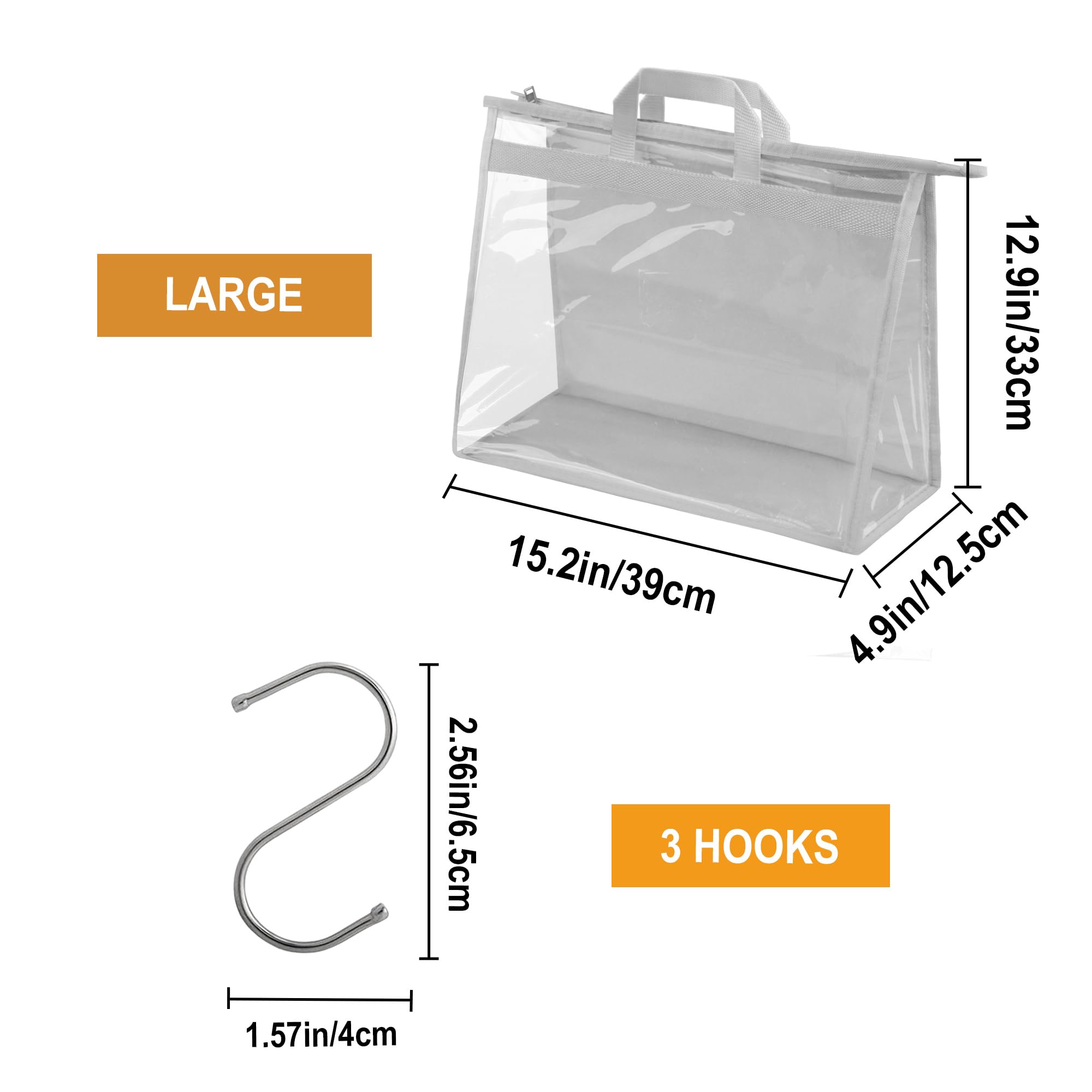Vercord Bolso de PVC transparente sin polvo, a prueba de humedad, organizador con asa y cremallera, soporte para ahorrar espacio para armario, gris, 3 unidades