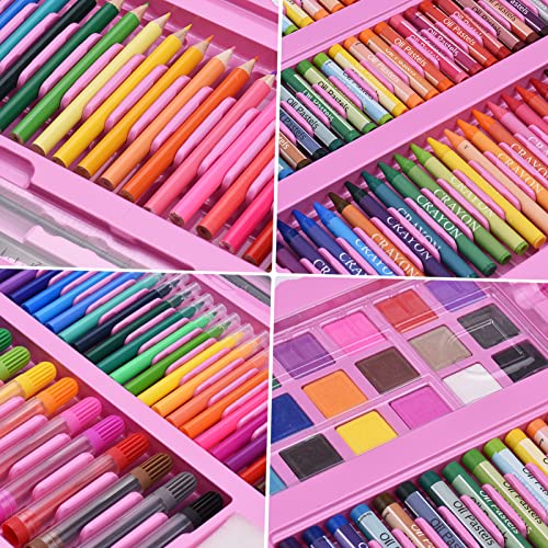 MAPHRWZ Deluxe Art Set, kit de pintura y dibujo de 176 piezas para todas las edades, pasteles al óleo, crayones, lápices de colores, marcadores, pasteles de acuarela, pinceles,