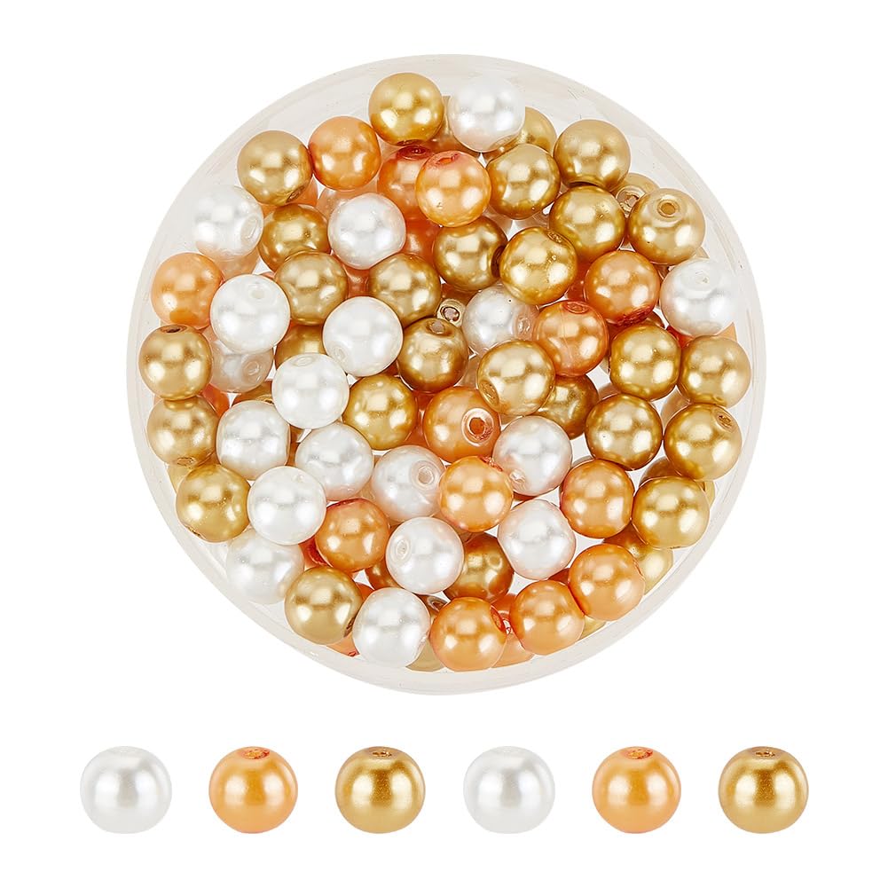 HOBBIESAYAbout 100Pcs 8mm Round Glass Pearl Beads Loose Imitation Pearls Dyed Faux Spacer Pearl Beads for DIY Jewelry Making Earring Necklace Art Craft Decorations,Hole:1mm