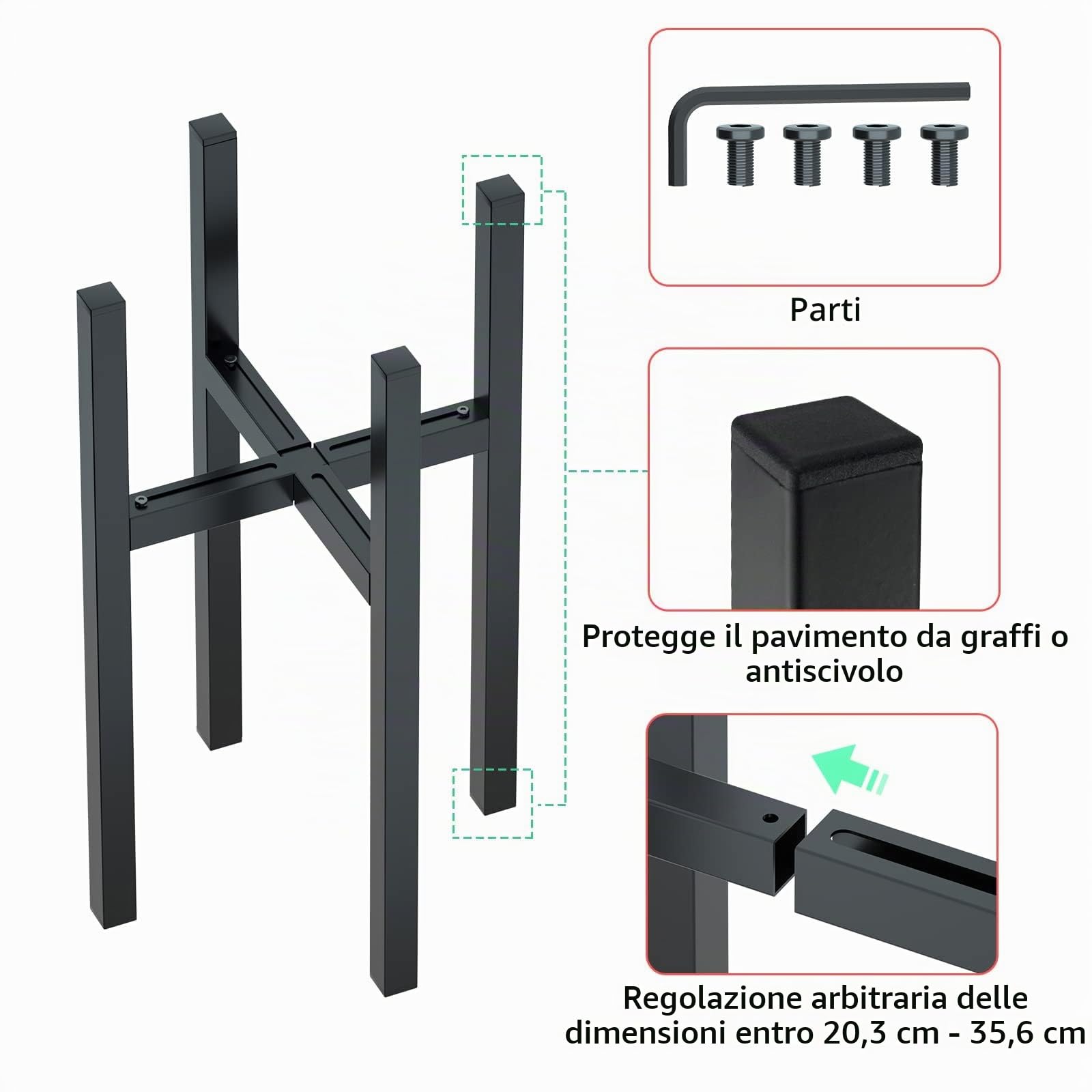 Urban Deco 1 supporto per piante regolabile in metallo, adatto per vasi da 20-35 cm, nero