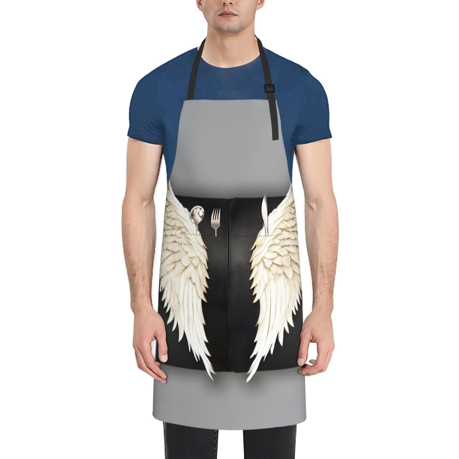 Angel Feathers Kitchen Chef Apron, Adjustable Waterproof Apron With 2 Pockets, Used For Barbecue And Cooking
