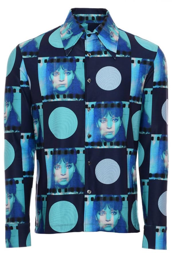 Mens 70s Aqua Blue French Film Long Sleeve Shirt – Caught on Film Print