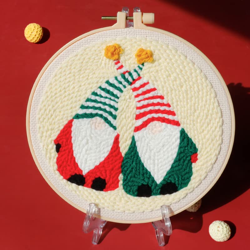 Punch Needle Embroidery kit DIY Christmas Elves Hand in Hand Cross Stitch Hoop Craft Kits Handcraft Embroidery (XMD-PD-73)