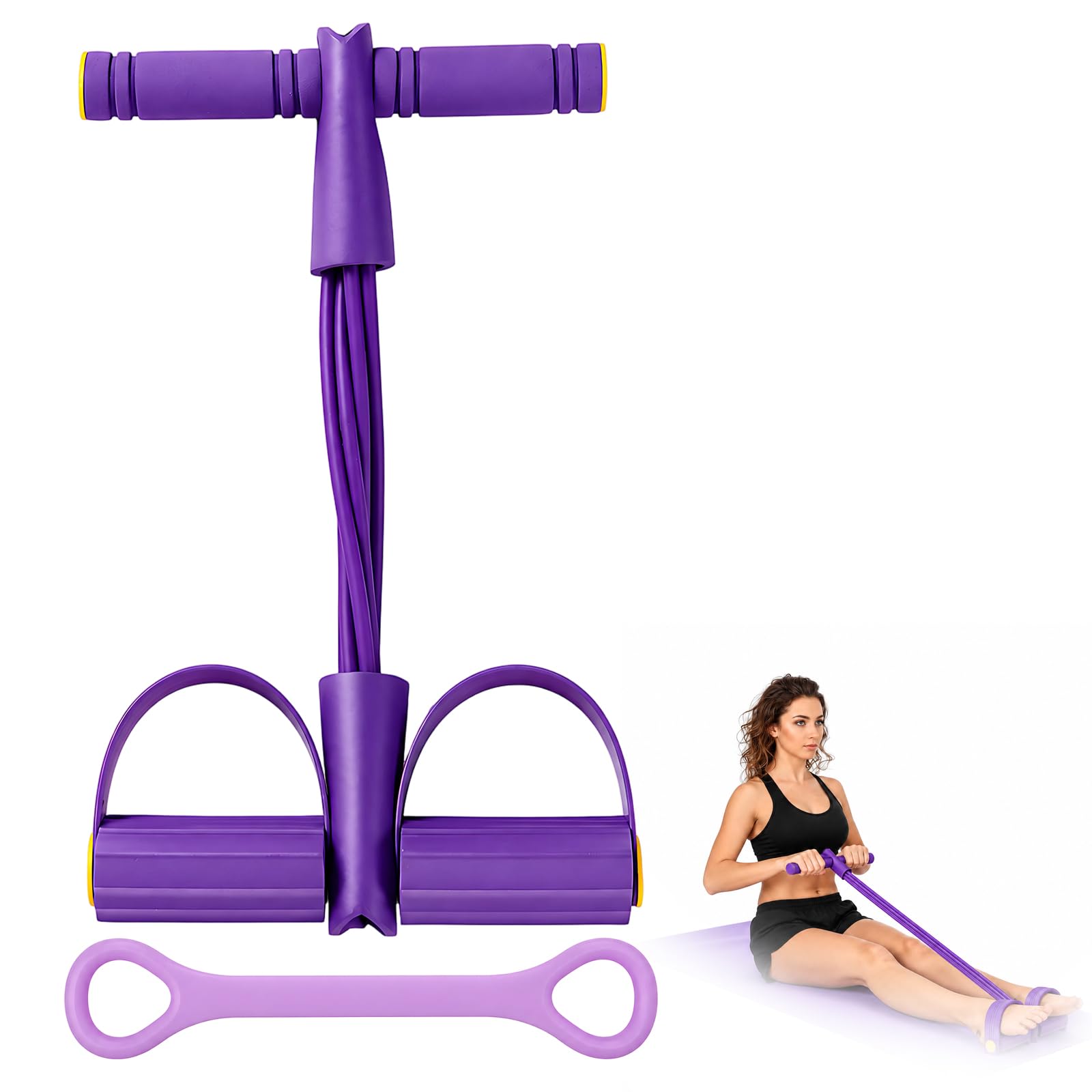 2Pcs Pedal Resistance Bands with Handle Set, Tension Rope Exercise Equipment with Foot Pedal and Multi-Functional Designs for Home Gym Leg Arm Workout