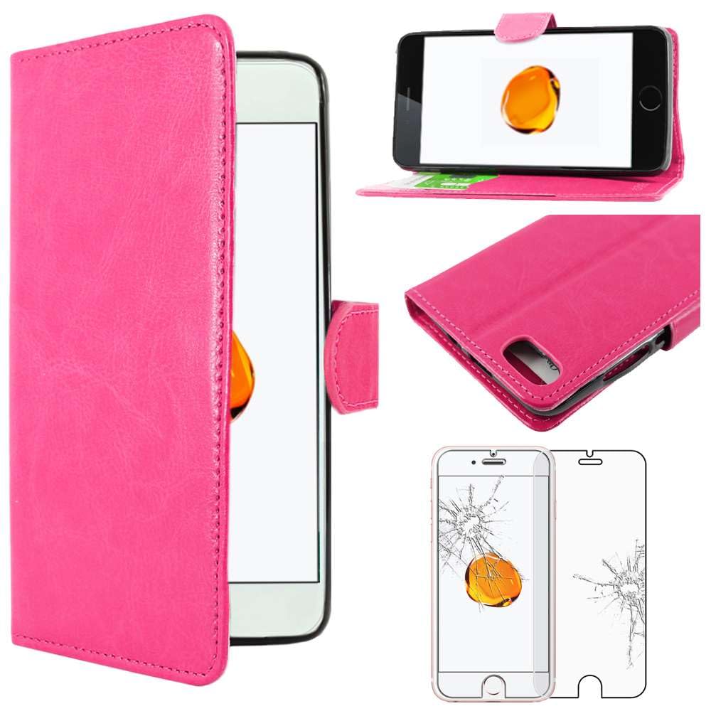 ebestStar - etui kompatybilne z iPhone 7 Plus, iPhone 8 Plus, ze sztucznej skóry, etui na telefon komórkowy (skóra poliuretanowa), przegródki na karty, funkcja stojaka, różowe + szkło pancerne