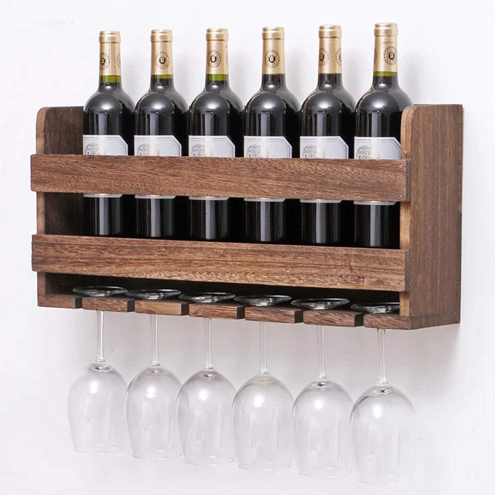 Chetan Interiors Wooden Wall Hanging Design Bar | Bar Cabinets for Home | Mini Bar for Home | Solid Wood Make Wine Storage Cabinet with Glass Hanging Space (Design I)