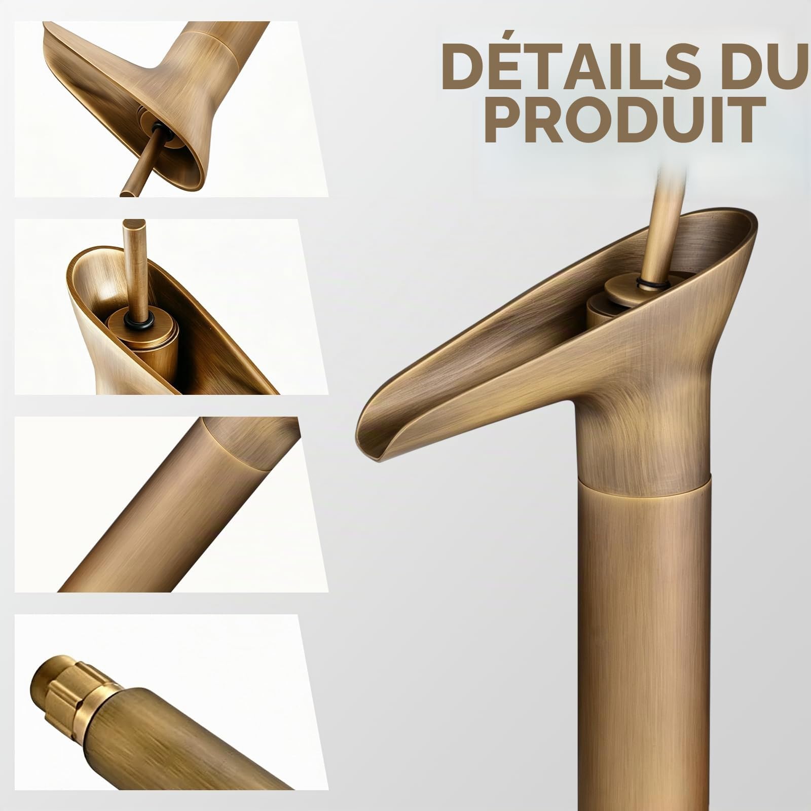 Robinet mitigeur à jet cascade et levier unique pour lavabo de salle de bains (haut)