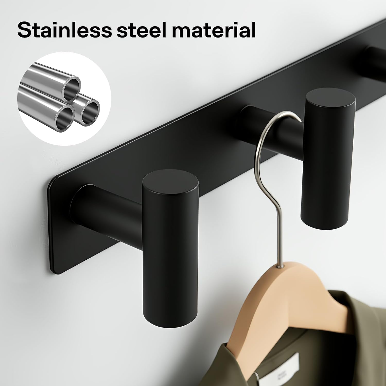 Auzium Perchero de Pared Negro con 5 Ganchos en Forma de T de Acero Inoxidable, Para Sombreros, Bolsos y Toallas, Apto para Ba?o, Armario y Dormitorio