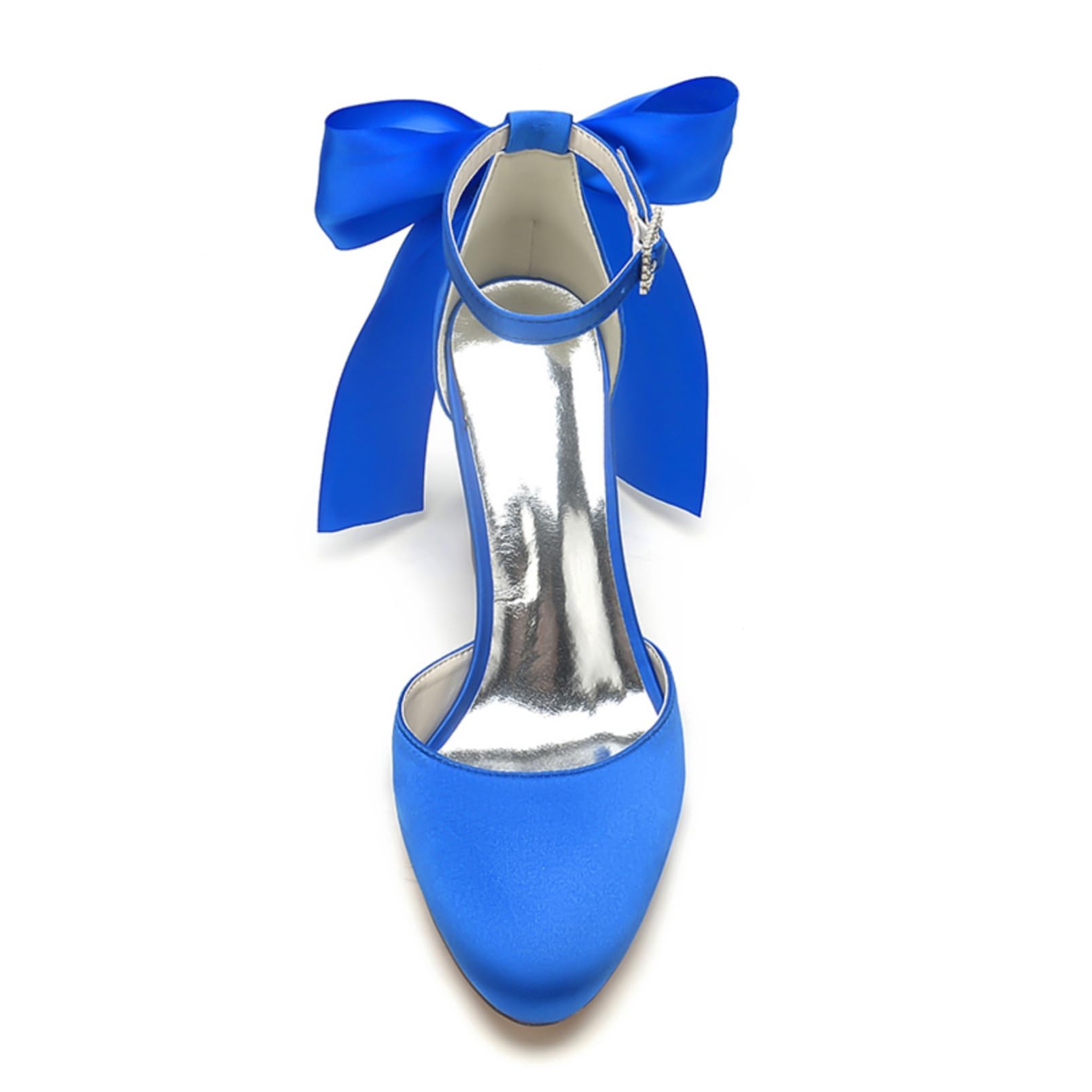Donna Scarpe da Sposa con Tacco Grosso Grosso da Cinturino alla Caviglia Scarpe da Sera con Nodo A Fiocco Scarpe da Sposa in Raso