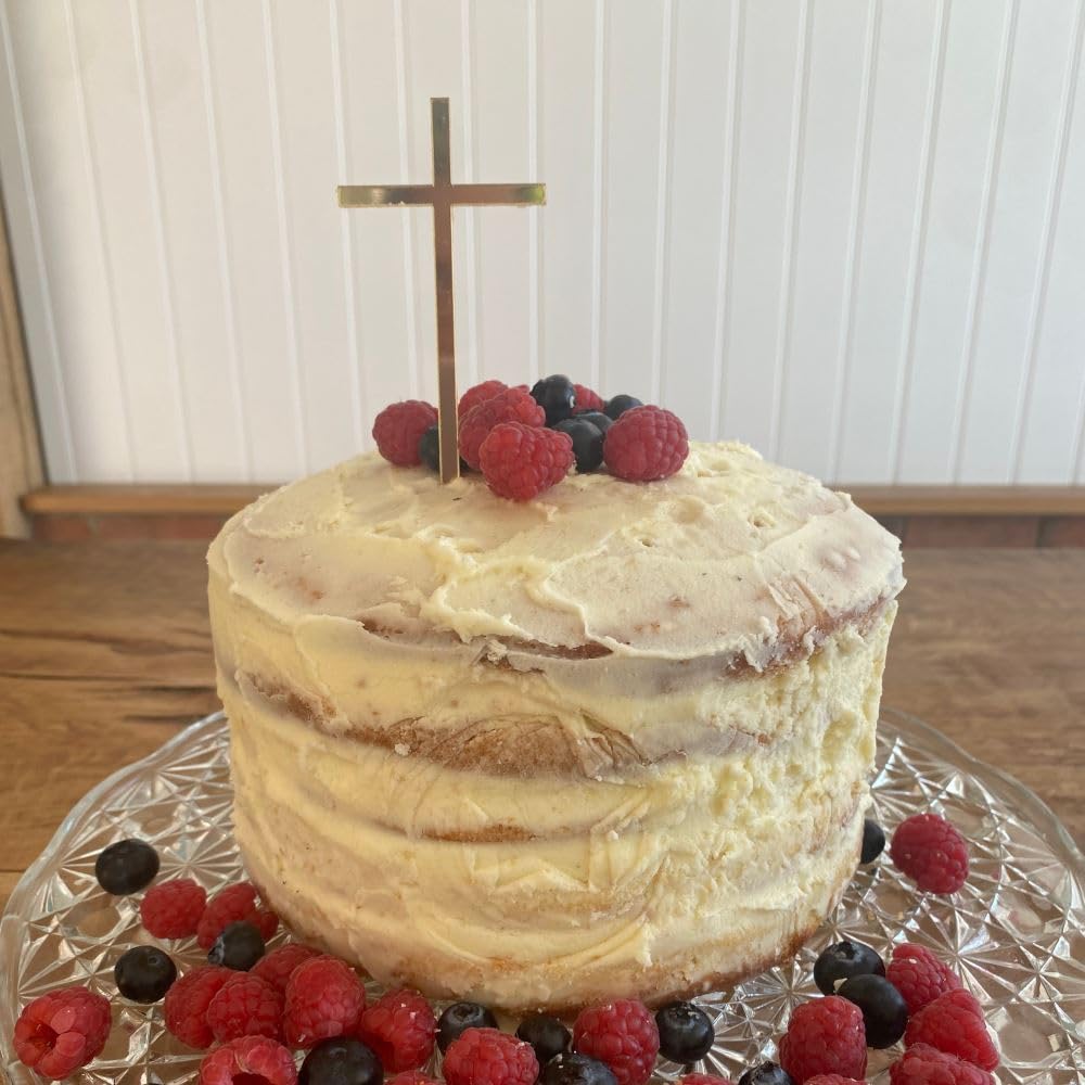 Slim Acrylic Cross Cake Charm, Christening Baptism Confirmation Cake Decoration, Mirror Acrylic Religious Cross