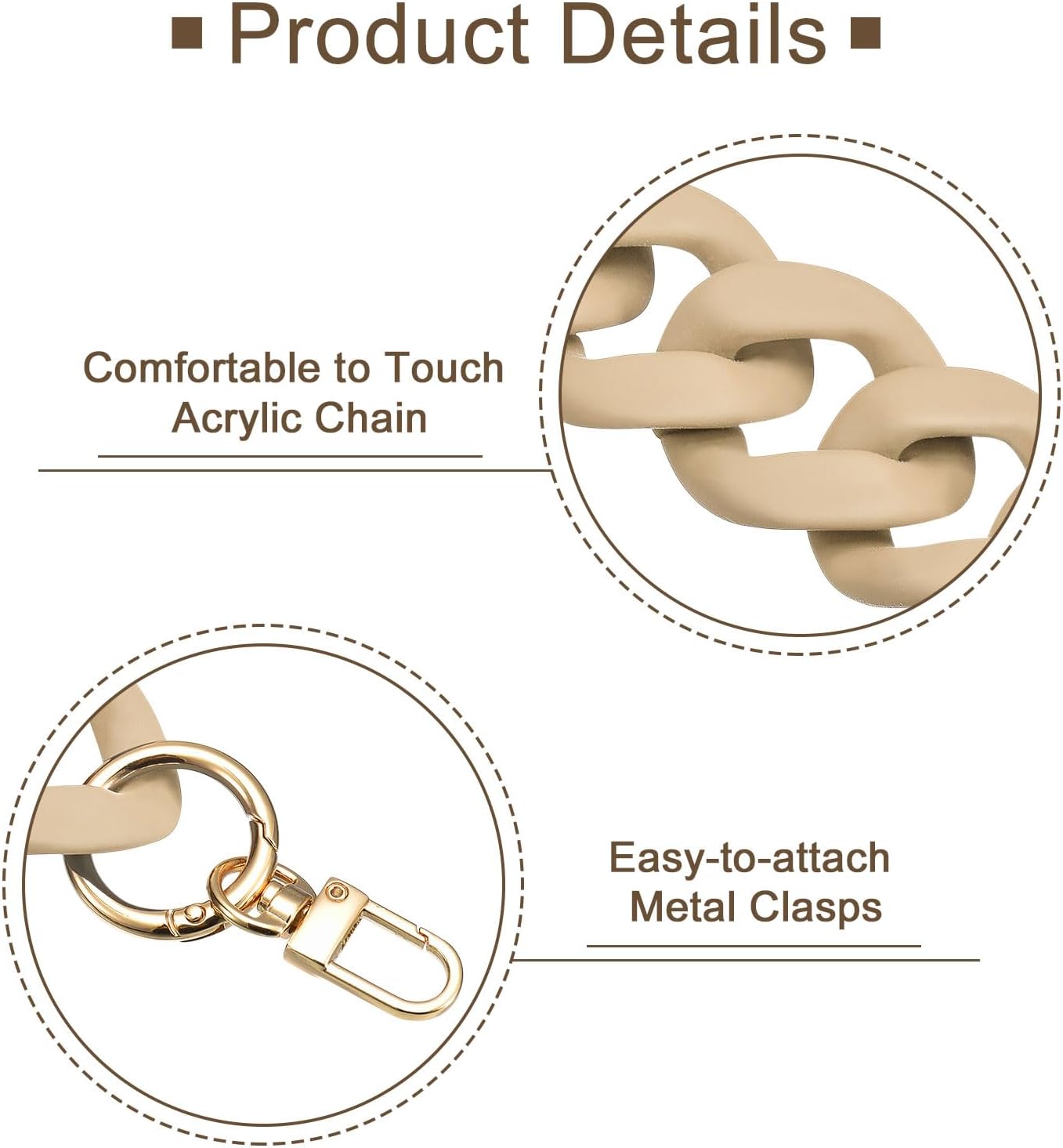 uxcell Acrylic Purse Chain Strap, 17.7" Flat Handbag Replacement Strap Acrylic Flat Chain for Purse Handbags, Brown - Image 3