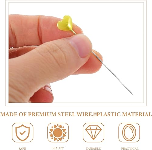 Miniatura 4 de COHEALI Posicionamiento nacarado, 216 piezas, alfileres de costura con cabezas en forma de corazón, pasadores rectos para acolchar con cruz,