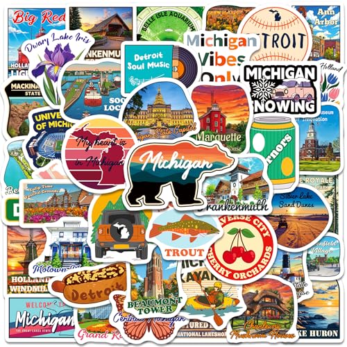 CKXTYNG 200 PCS Michigan Stickers Michigan Travel Sticker Pack with 100 Designs Waterproof Vinyl Vacation Decals for Laptop Water Bottle Travel Journal Party Favors