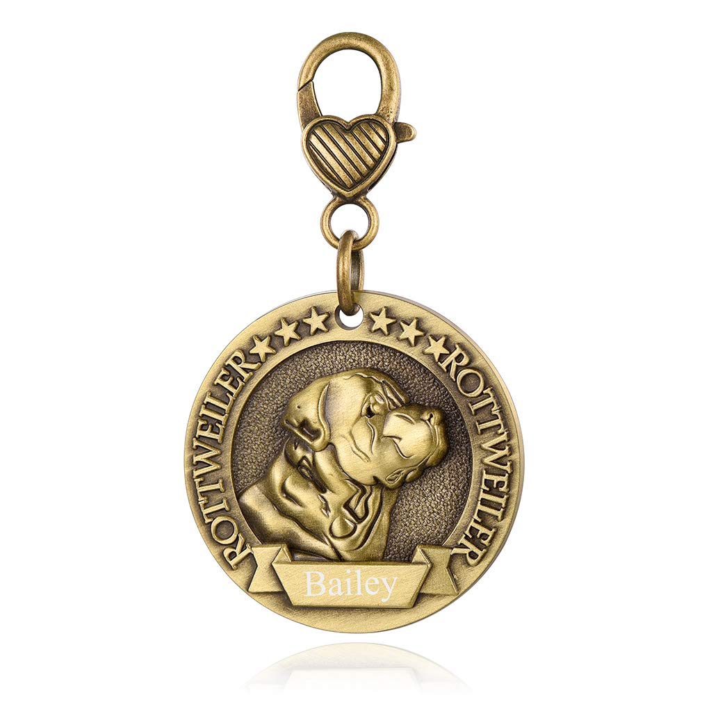 Rottweiler Dog Tag Personalized Rottweiler 3D Effect Copper Puppy Id Dogs Name Tags Custom Engraved Memorial Identity Dog Tags for Pet Collar