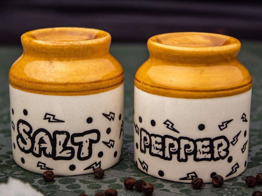 Turtle King Handcrafted Ceramic Siena Salt, Pepper, Spices Shaker/Dispenser Set with Perfect Pour Holes for Kitchen Dining Table Picnic Office Restaurant Hotel (Set of 2)