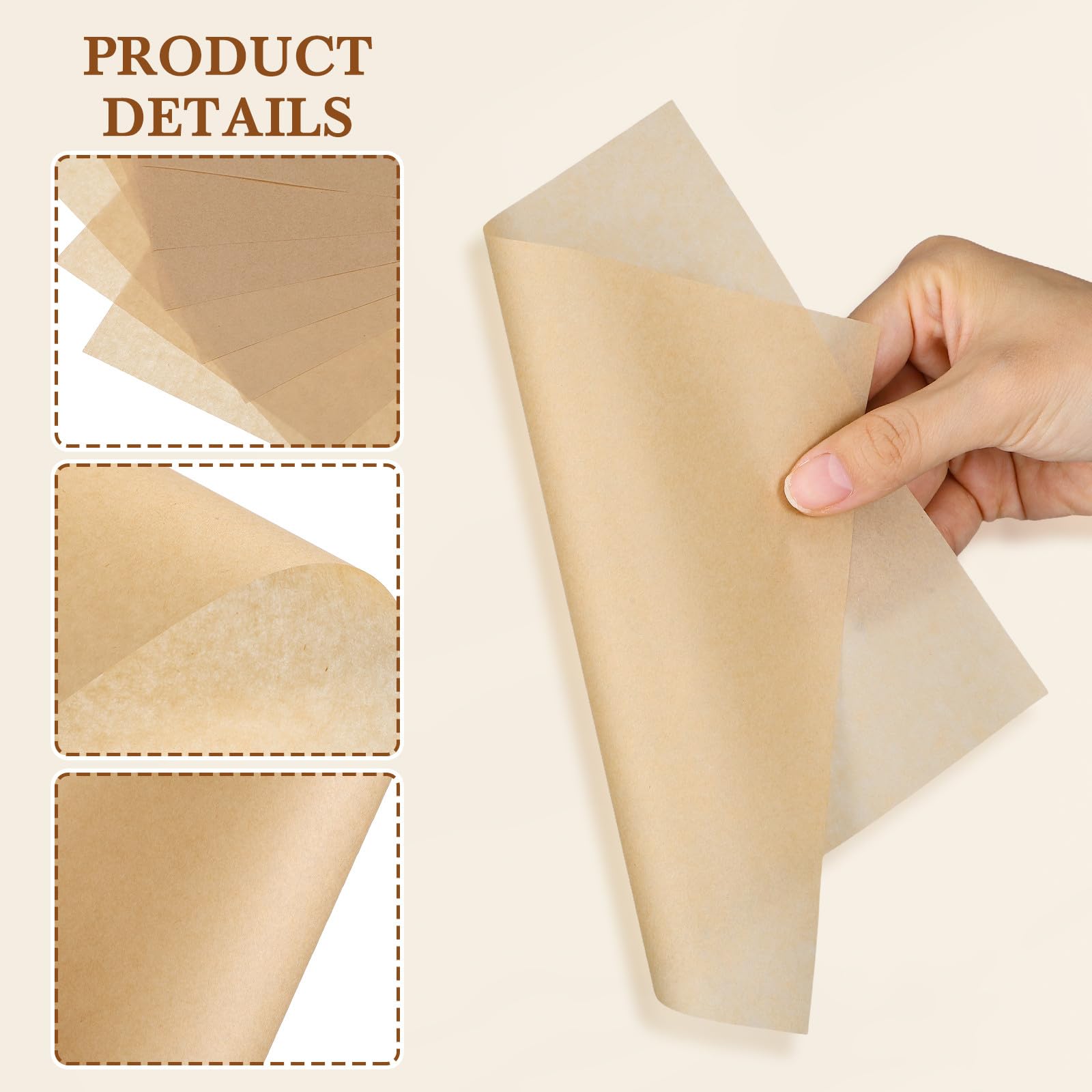 Papier Absorbant Anti-graisse 500 Feuilles 18x18 Cm en Kraft Naturel, Tapis Résistant à L'huile pour Cuisson Friture, Barbecue et Pâtisserie, Accessoires la Cuisine Jetables