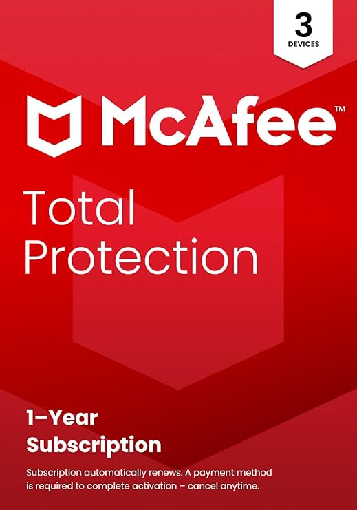 McAfee Total Protection 3-Device 2025 | Security Software Includes Antivirus, Secure VPN, Scam Protection, Identity Monitoring | 1-Year Subscription with Auto-Renewal | Key Card