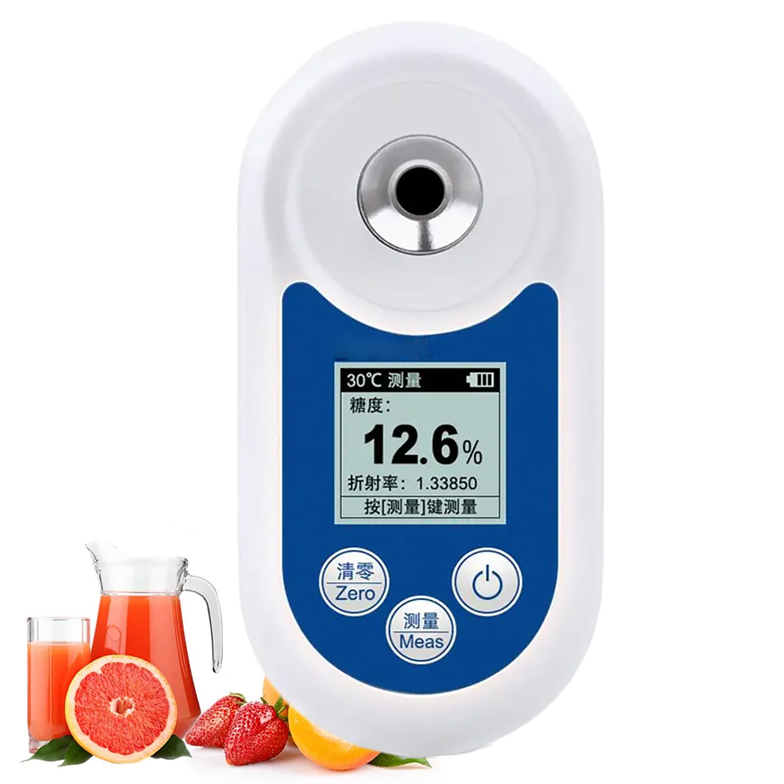Medidor Brix, Refractómetro Digital Brix con Compensación Automática de Temperatura, Rango de Medición 0-55% y Precisión ±0.2%, Pantalla Retroiluminada y Prueba Rápida, para Jugos, Miel, Bebidas
